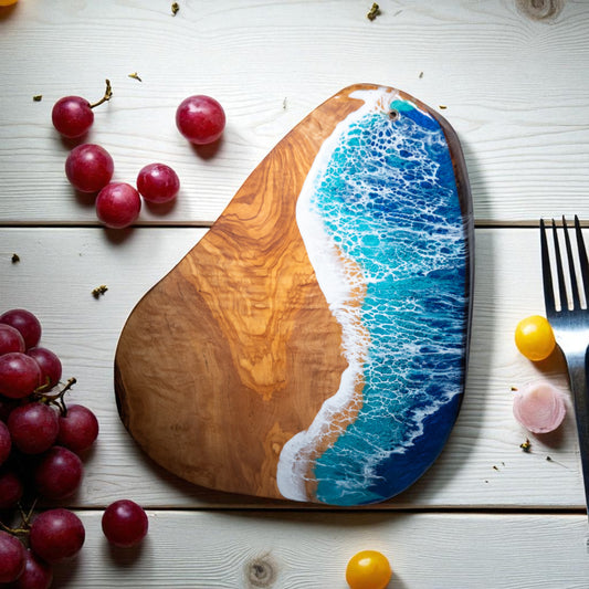 Handcrafted Ocean Wave Olive Wood Charcuterie Board - Serving Platter