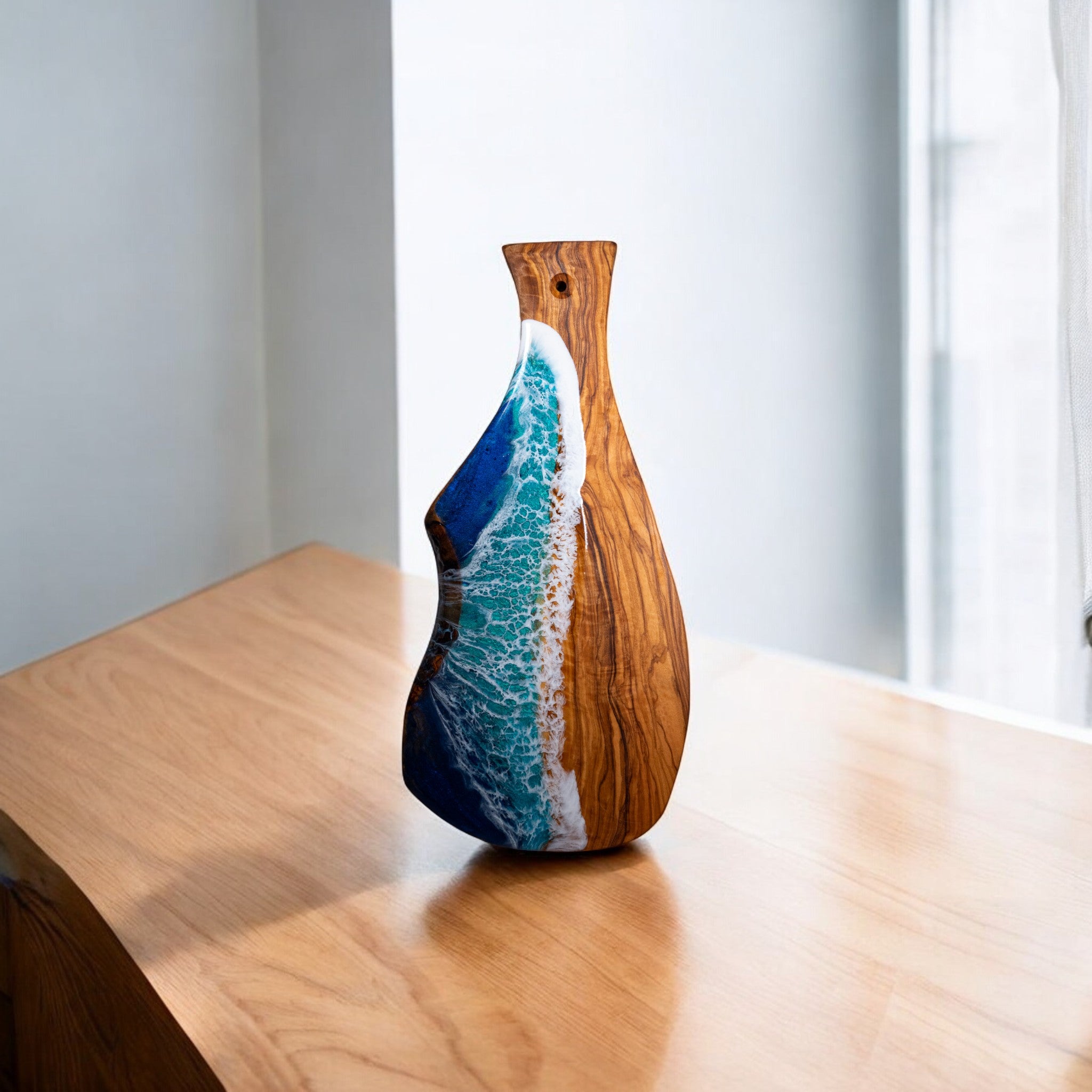 Handcrafted Ocean Wave Olive Wood Charcuterie Board - Serving Platter