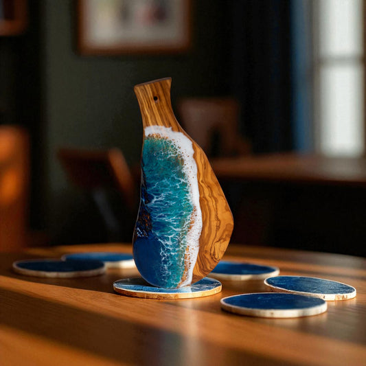 Handcrafted Ocean Wave Olive Wood Charcuterie Board - Serving Platter