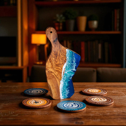 Handcrafted Ocean Wave Olive Wood Charcuterie Board - Serving Platter