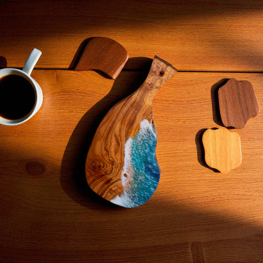 Handcrafted Ocean Wave Olive Wood Charcuterie Board - Serving Platter