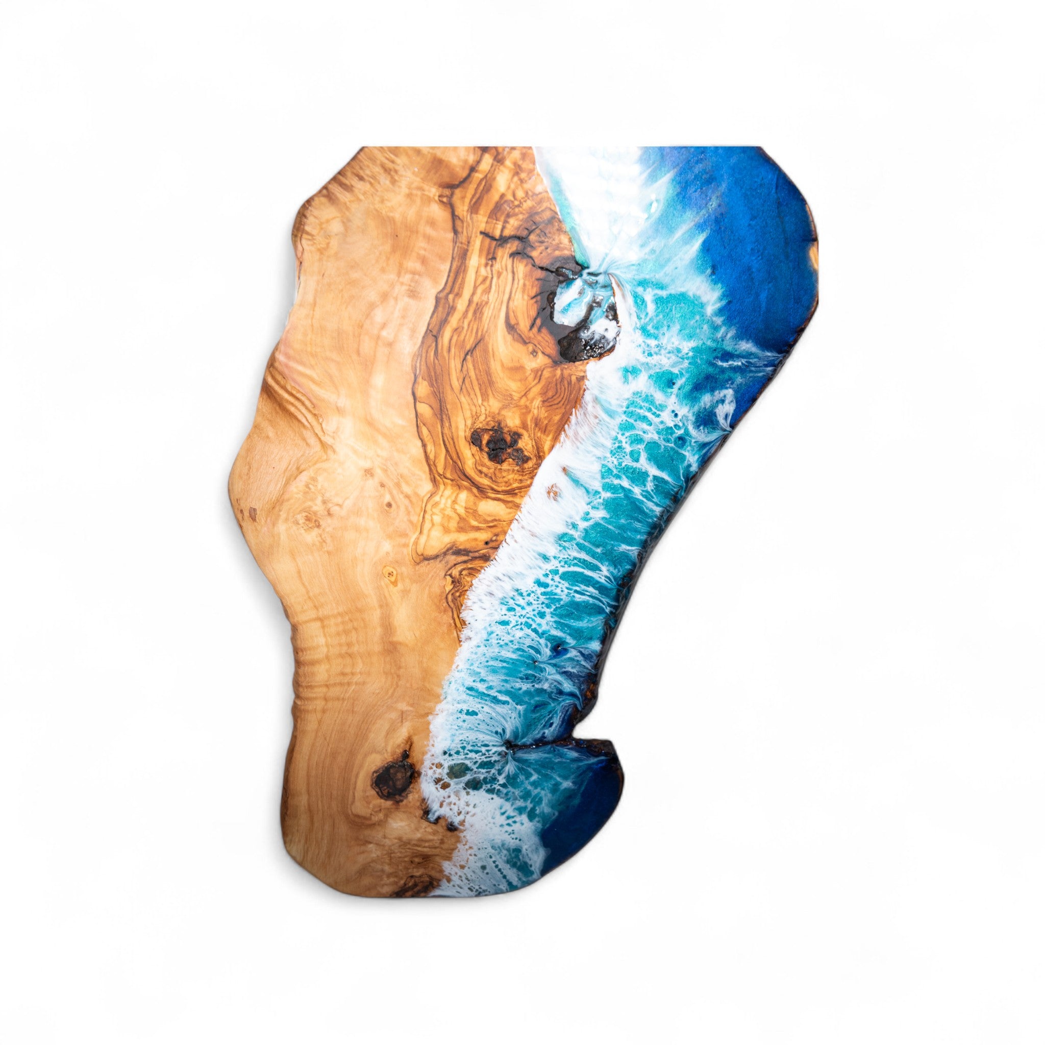 Handcrafted Ocean Wave Olive Wood Charcuterie Board - Serving Platter