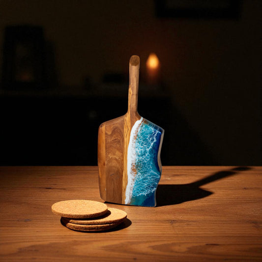 Handcrafted Ocean Wave Olive Wood Charcuterie Board - Serving Platter