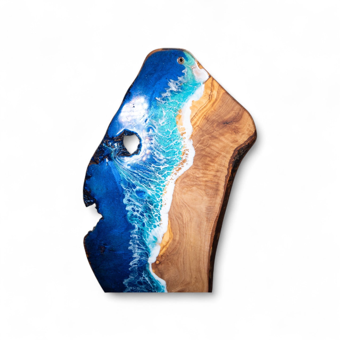 Handcrafted Ocean Wave Olive Wood Charcuterie Board - Serving Platter