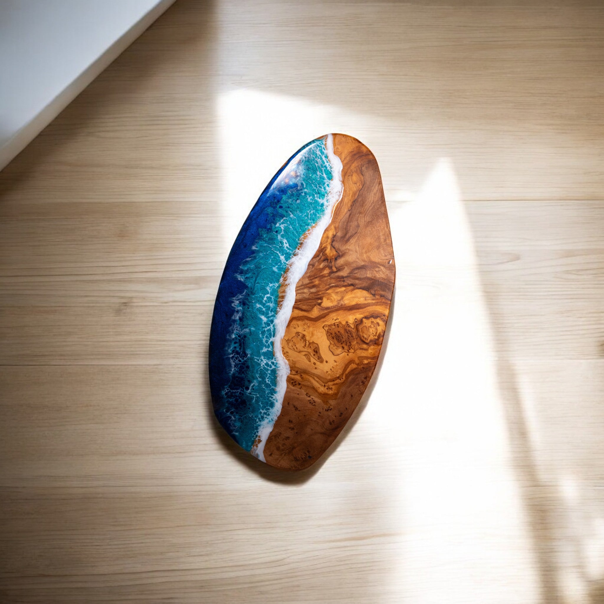 Handcrafted Ocean Wave Olive Wood Charcuterie Board - Serving Platter
