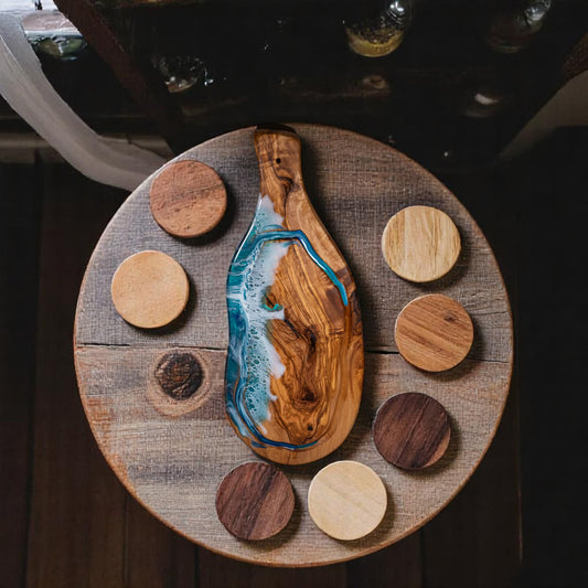 Handcrafted Ocean Wave Olive Wood Charcuterie Board - Serving Platter