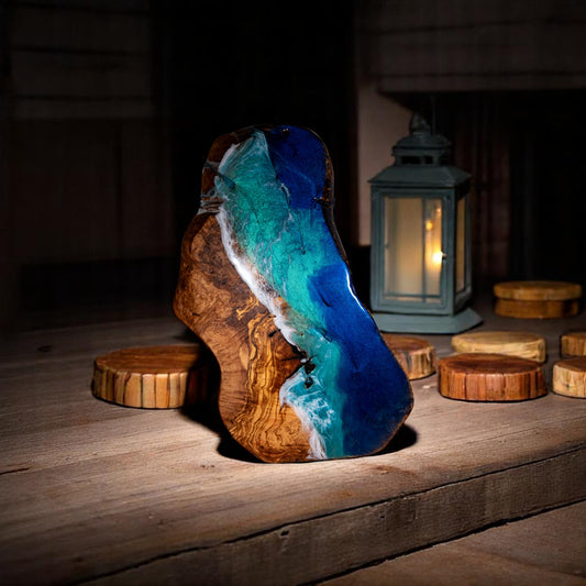 Handcrafted Ocean Wave Olive Wood Charcuterie Board - Serving Platter