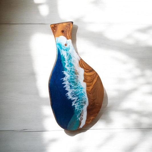 Handcrafted Ocean Wave Olive Wood Charcuterie Board - Serving Platter