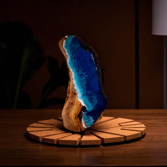 Handcrafted Ocean Wave Olive Wood Charcuterie Board - Serving Platter