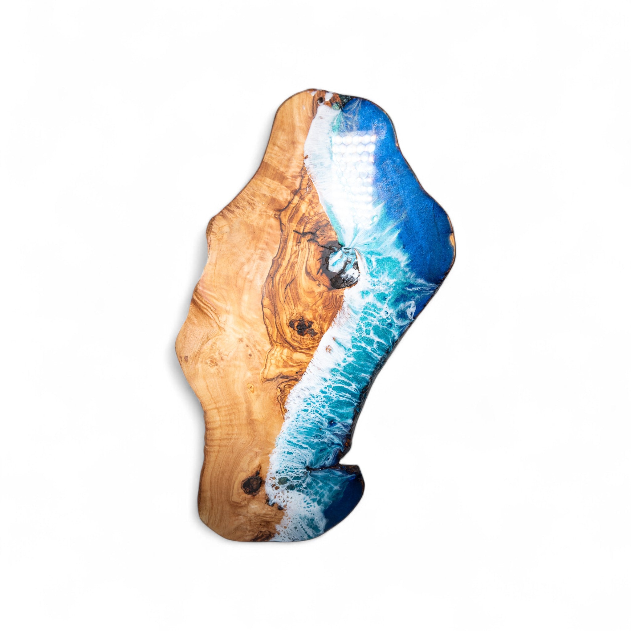 Handcrafted Ocean Wave Olive Wood Charcuterie Board - Serving Platter