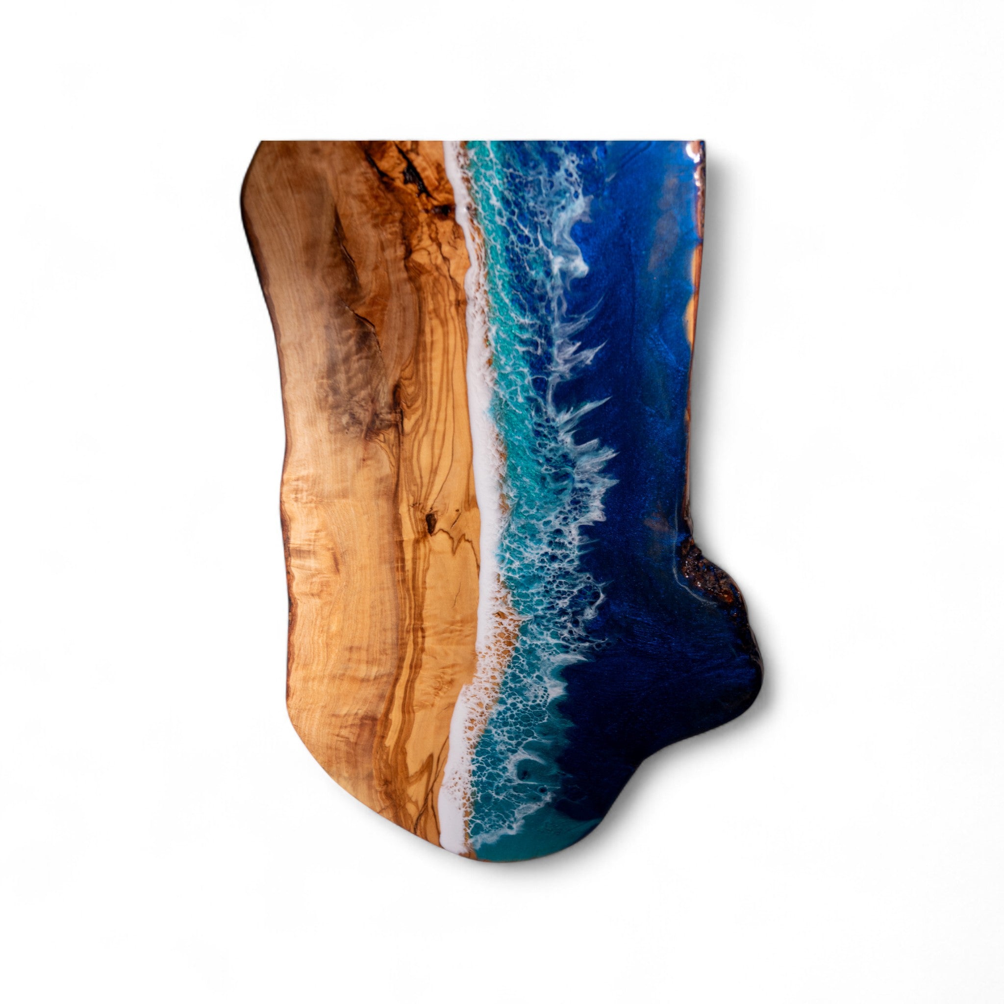 Handcrafted Ocean Wave Olive Wood Charcuterie Board - Serving Platter