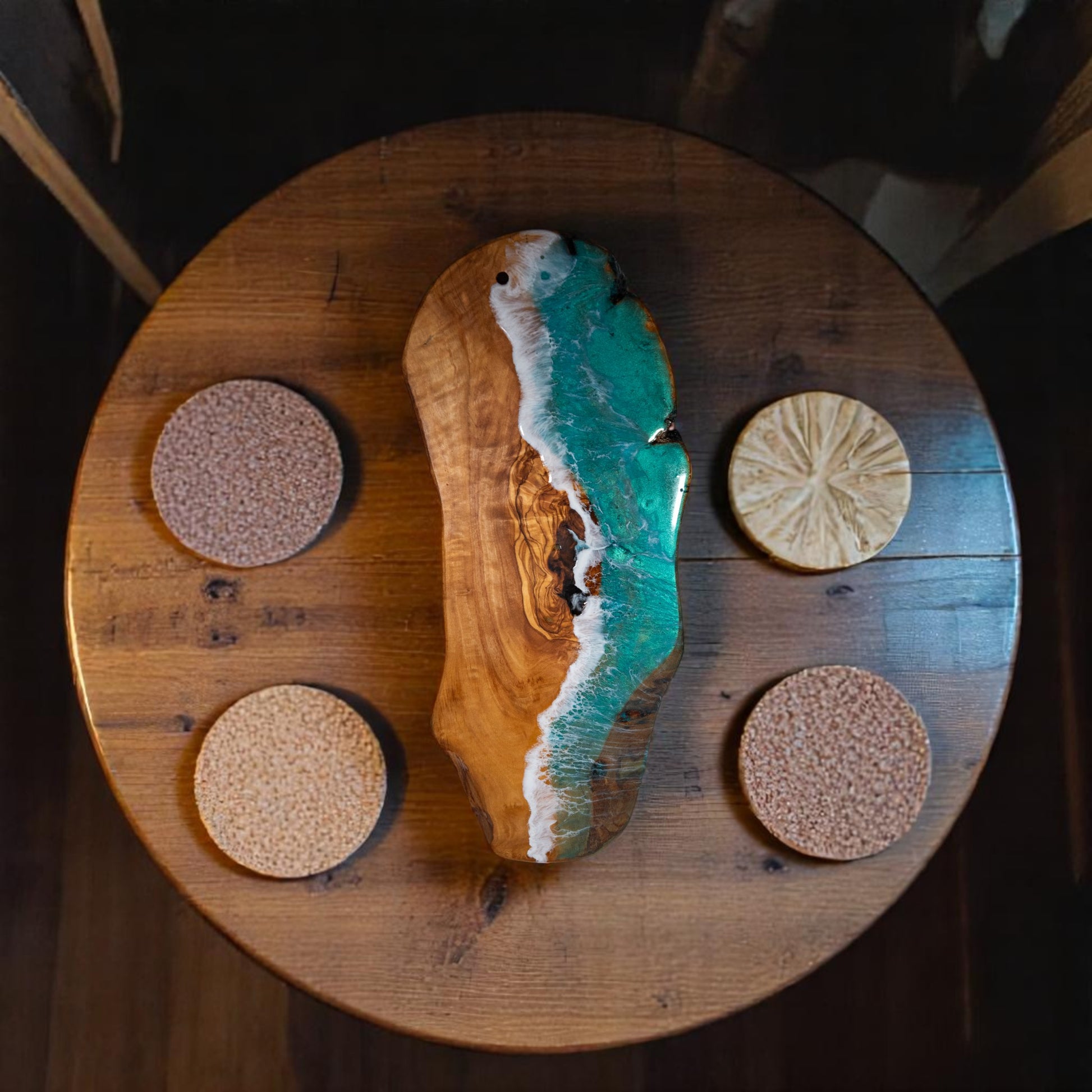 Handcrafted Ocean Wave Olive Wood Charcuterie Board - Serving Platter