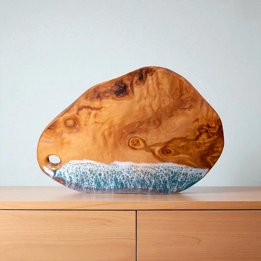 Handcrafted Ocean Wave Olive Wood Charcuterie Board - Serving Platter