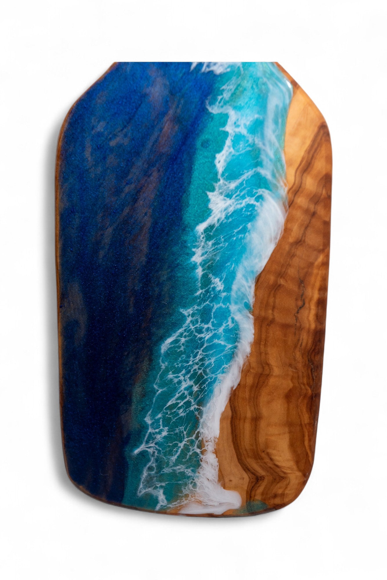 Handcrafted Ocean Wave Olive Wood Charcuterie Board - Serving Platter