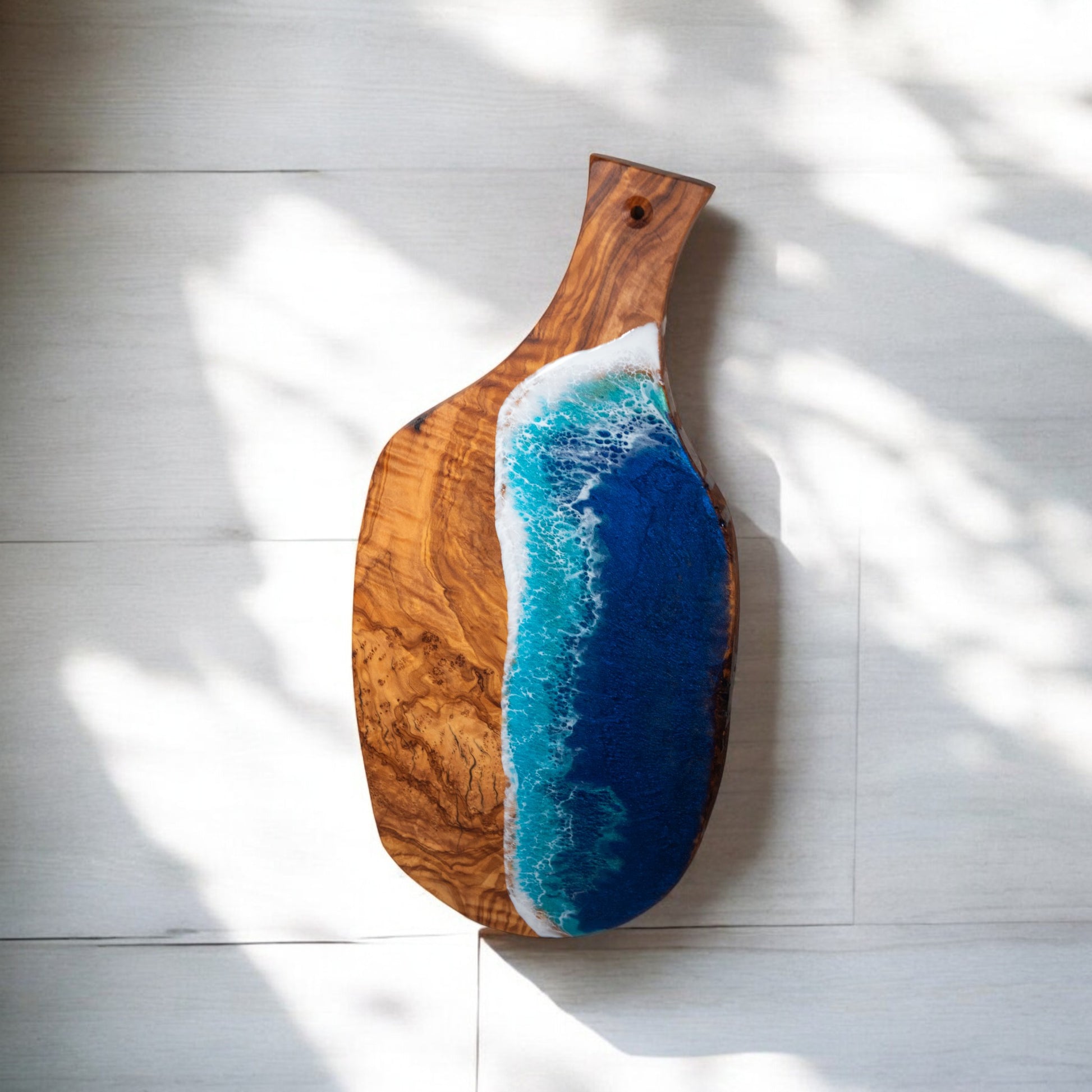 Handcrafted Ocean Wave Olive Wood Charcuterie Board - Serving Platter