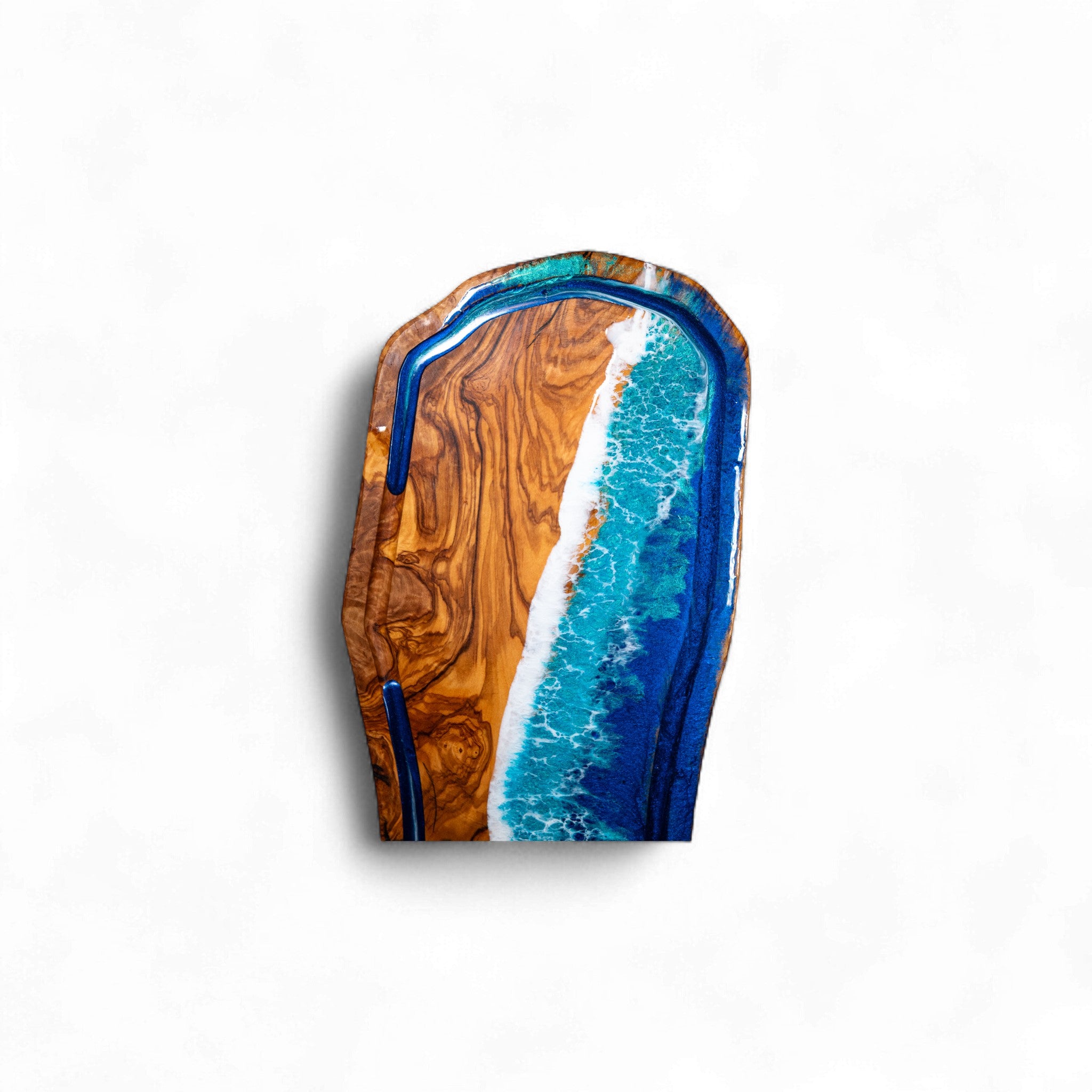 Handcrafted Ocean Wave Olive Wood Charcuterie Board With Juice Grove- Serving Platter