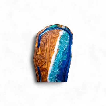 Handcrafted Ocean Wave Olive Wood Charcuterie Board With Juice Grove- Serving Platter