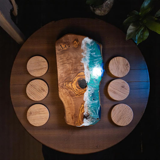 Handcrafted Ocean Wave Olive Wood Charcuterie Board - Serving Platter