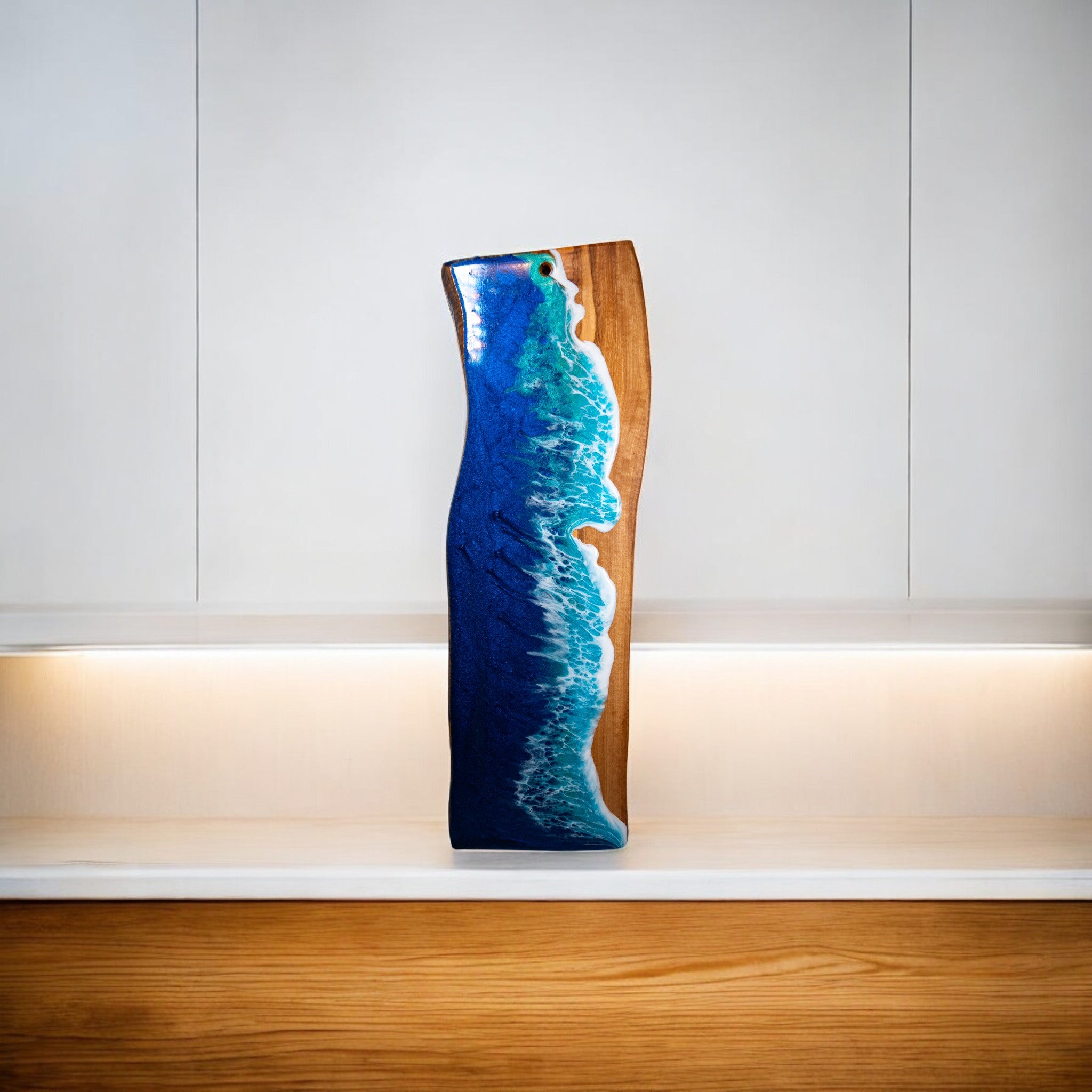 Handcrafted Ocean Wave Olive Wood Charcuterie Board - Serving Platter