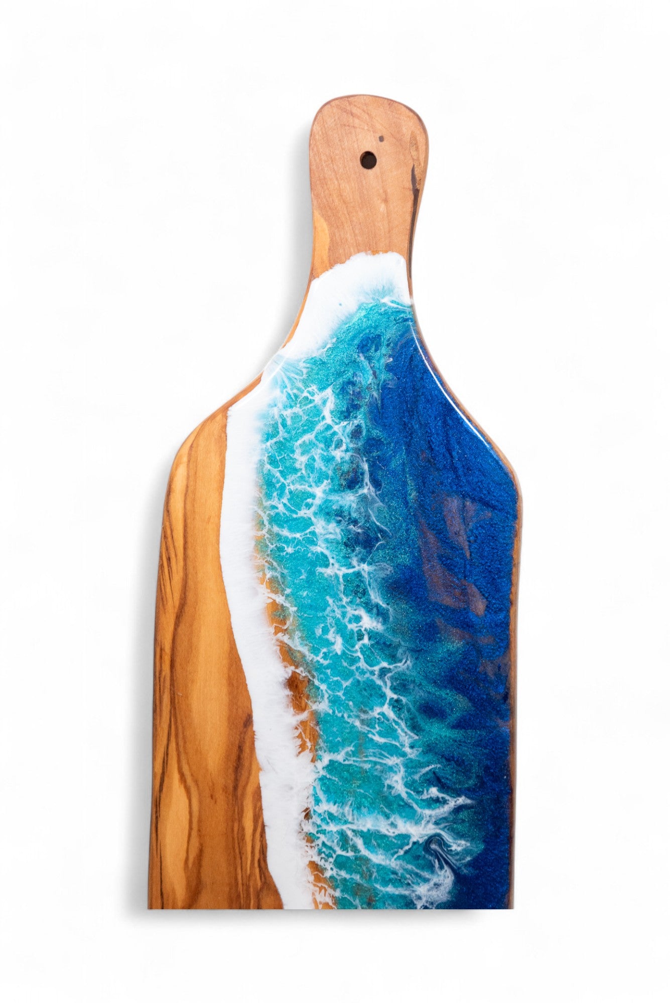 Handcrafted Ocean Wave Olive Wood Charcuterie Board - Serving Platter