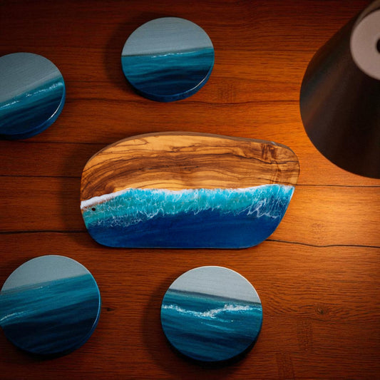 Handcrafted Ocean Wave Olive Wood Charcuterie Board - Serving Platter