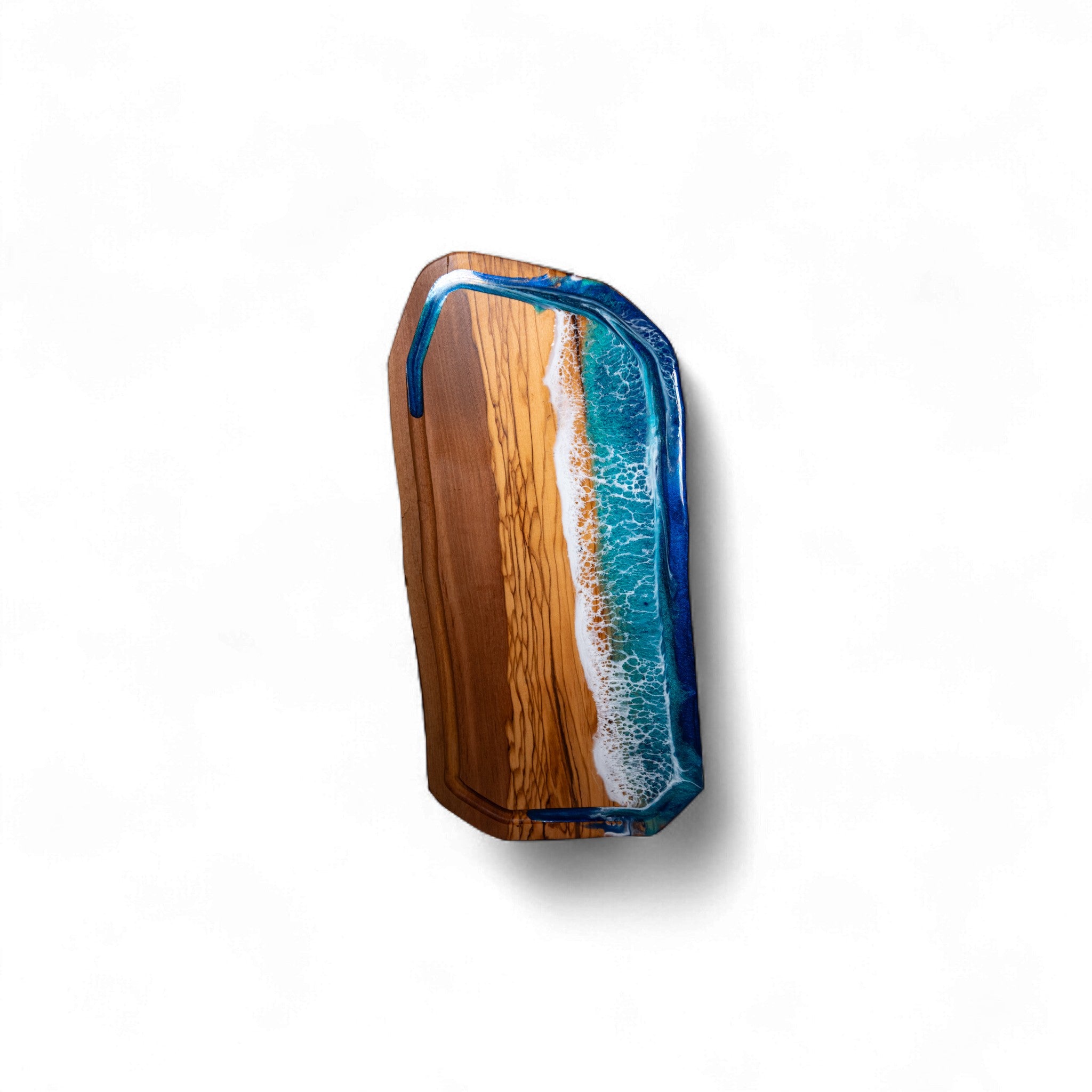 Handcrafted Ocean Wave Olive Wood Charcuterie Board With Juice Grove- Serving Platter