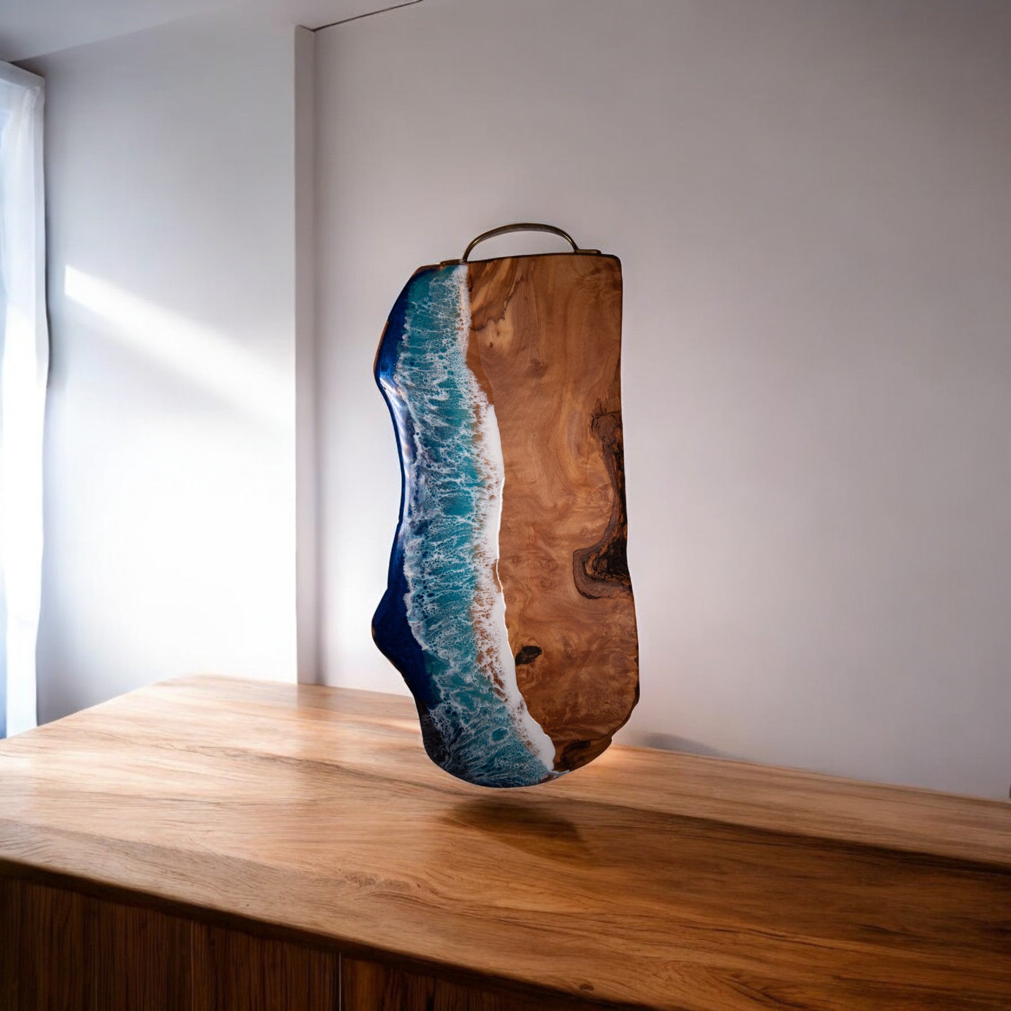 Handcrafted Ocean Wave Olive Wood Charcuterie Board - Serving Platter