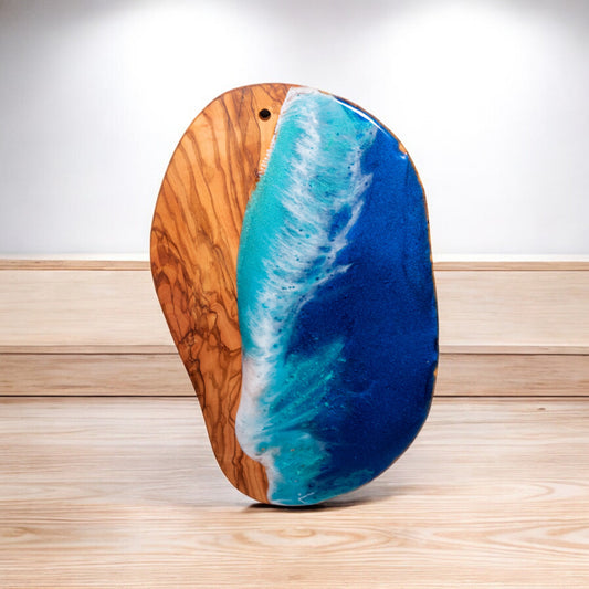 Handcrafted Ocean Wave Olive Wood Charcuterie Board - Serving Platter