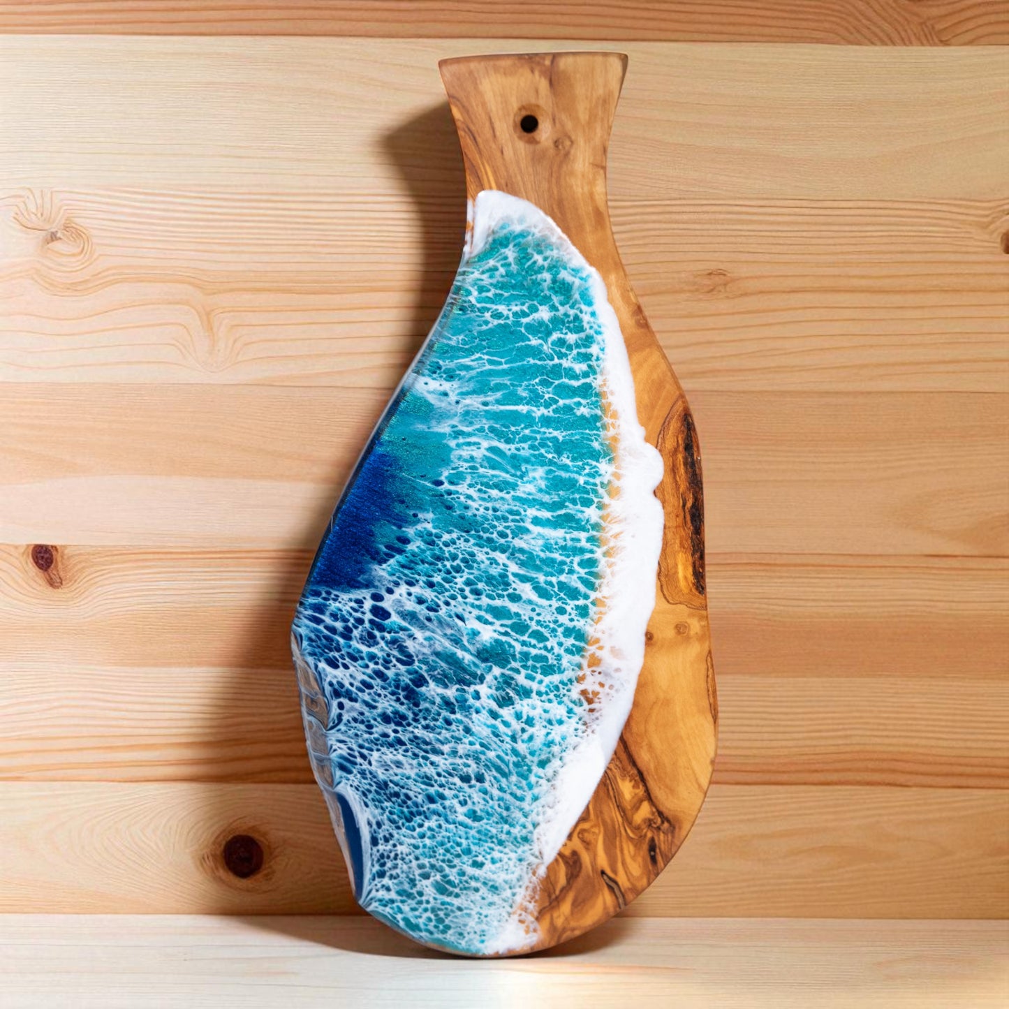 Handcrafted Ocean Wave Olive Wood Charcuterie Board - Serving Platter