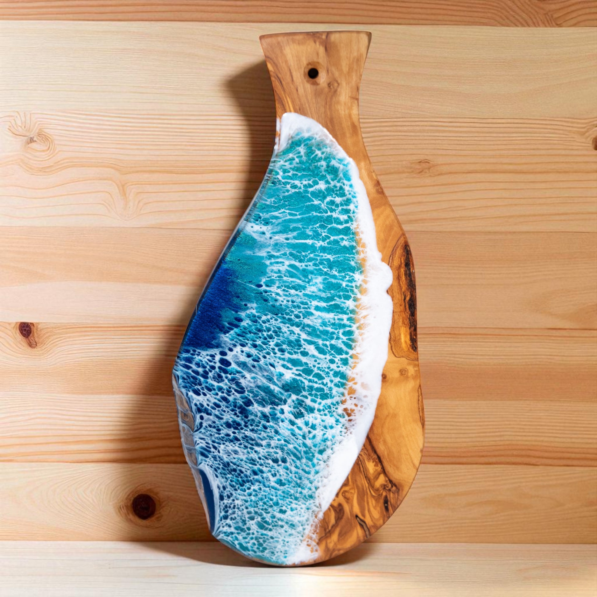 Handcrafted Ocean Wave Olive Wood Charcuterie Board - Serving Platter