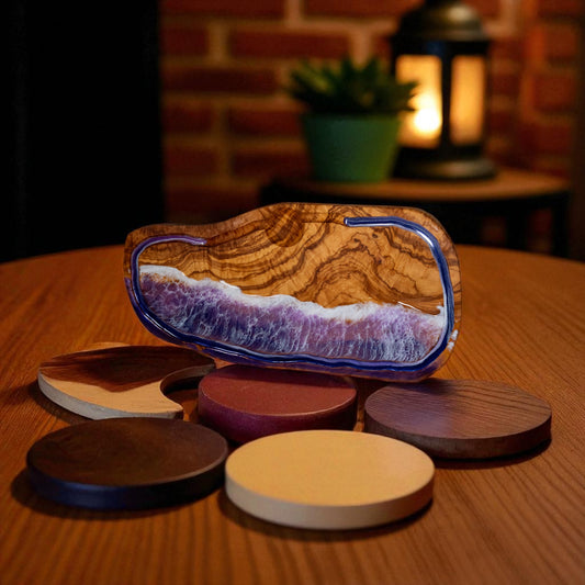 Handcrafted Ocean Wave Olive Wood Charcuterie Board - Serving Platter