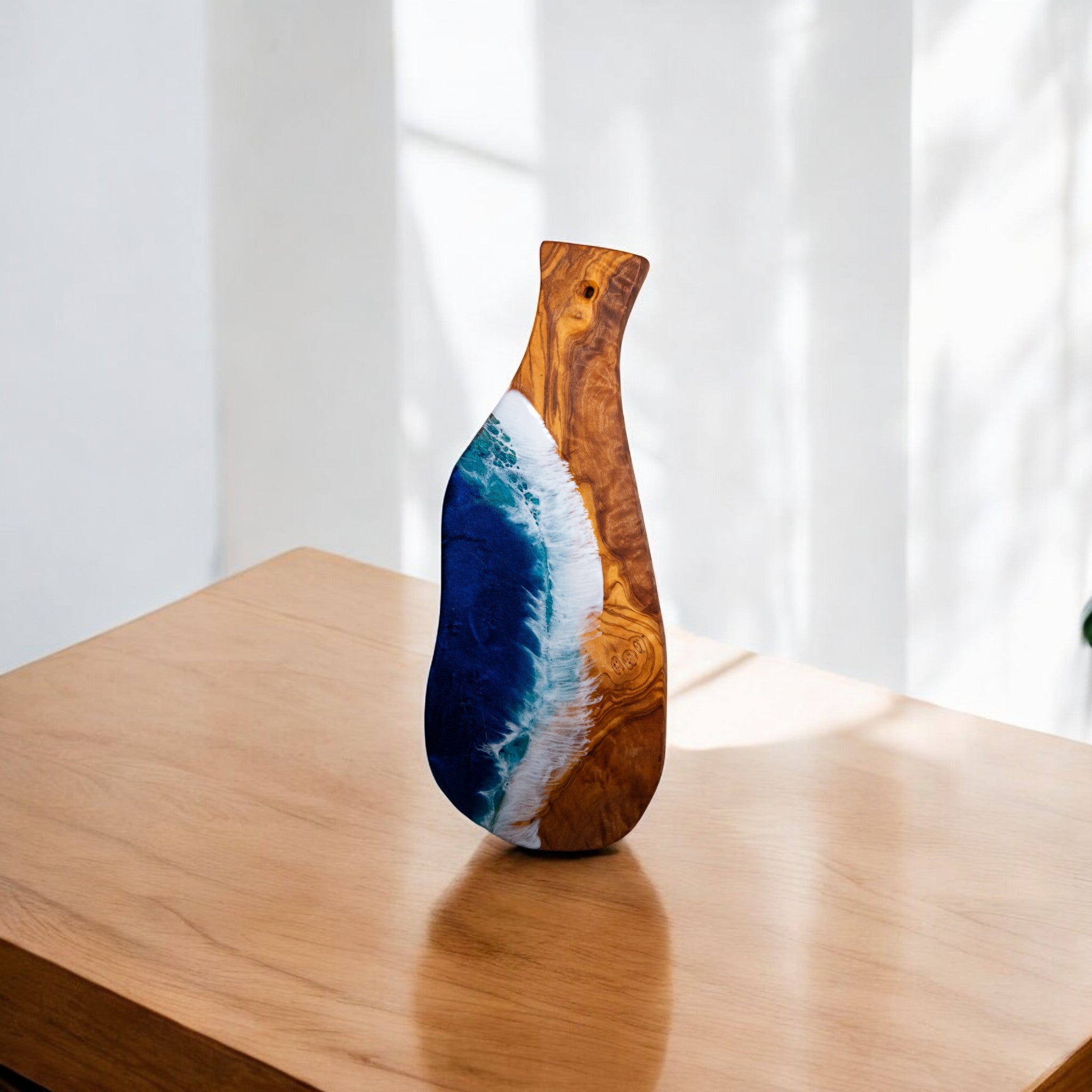 Handcrafted Ocean Wave Olive Wood Charcuterie Board - Serving Platter