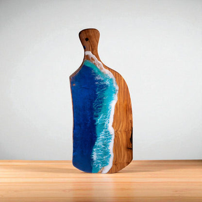 Handcrafted Ocean Wave Olive Wood Charcuterie Board - Serving Platter