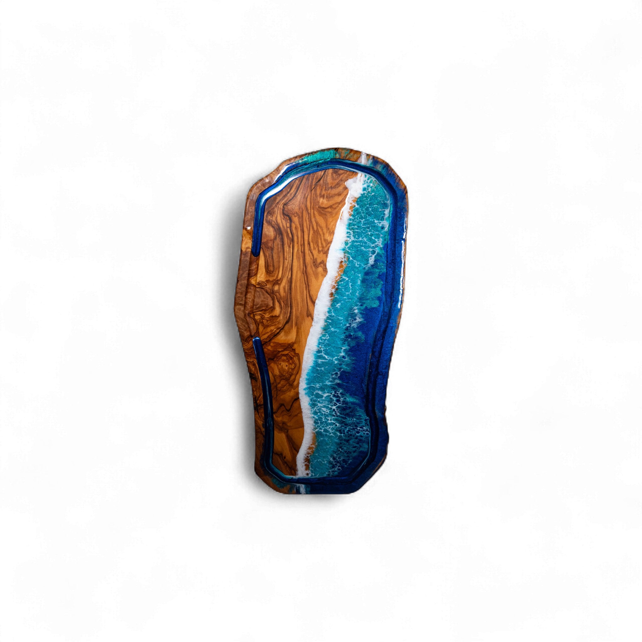Handcrafted Ocean Wave Olive Wood Charcuterie Board With Juice Grove- Serving Platter