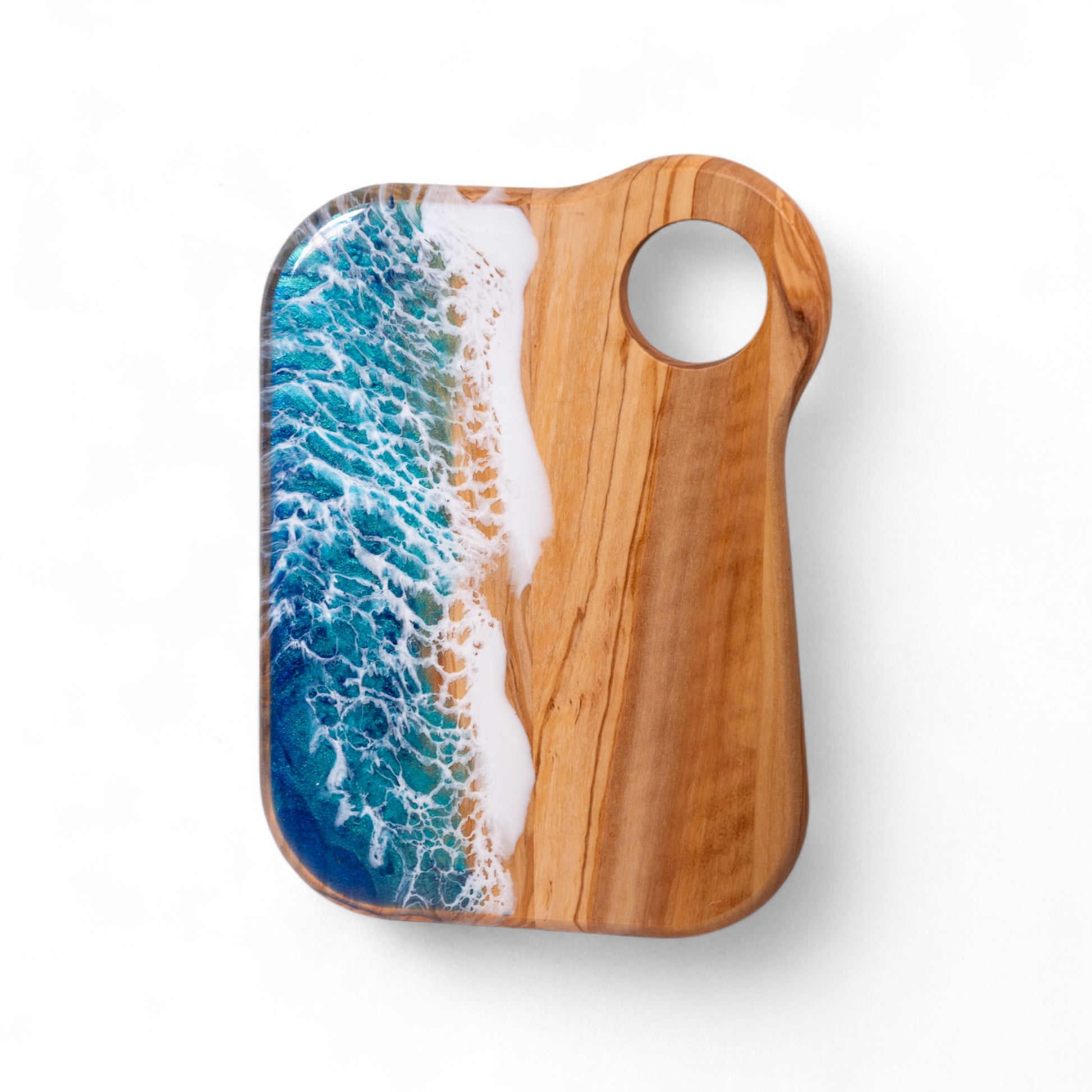 Handcrafted Ocean Wave Olive Wood Charcuterie Board - Serving Platter