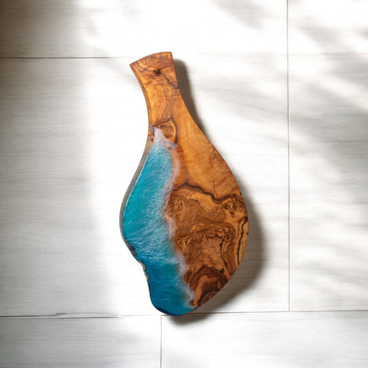 Handcrafted Ocean Wave Olive Wood Charcuterie Board - Serving Platter