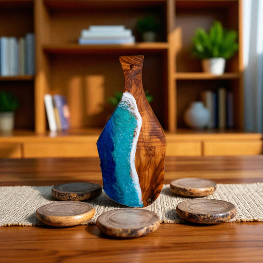Handcrafted Ocean Wave Olive Wood Charcuterie Board - Serving Platter