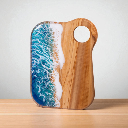 Handcrafted Ocean Wave Olive Wood Charcuterie Board - Serving Platter