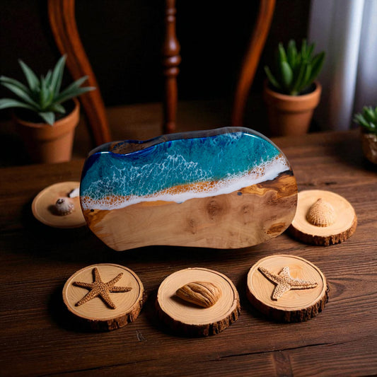 Handcrafted Ocean Wave Olive Wood Charcuterie Board - Serving Platter