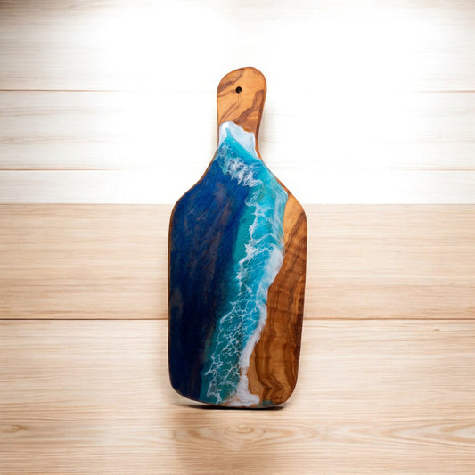 Handcrafted Ocean Wave Olive Wood Charcuterie Board - Serving Platter