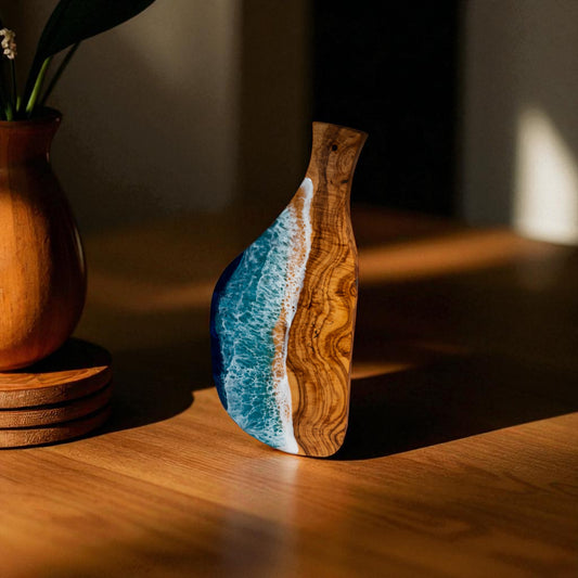 Handcrafted Ocean Wave Olive Wood Charcuterie Board - Serving Platter