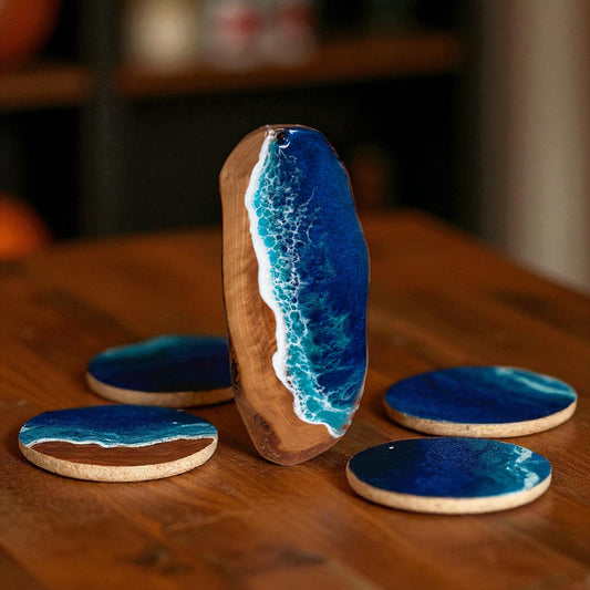 Handcrafted Ocean Wave Olive Wood Charcuterie Board - Serving Platter