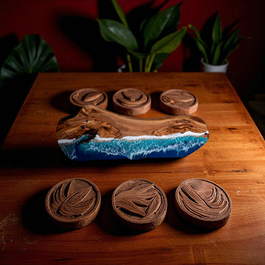 Handcrafted Ocean Wave Olive Wood Charcuterie Board - Serving Platter