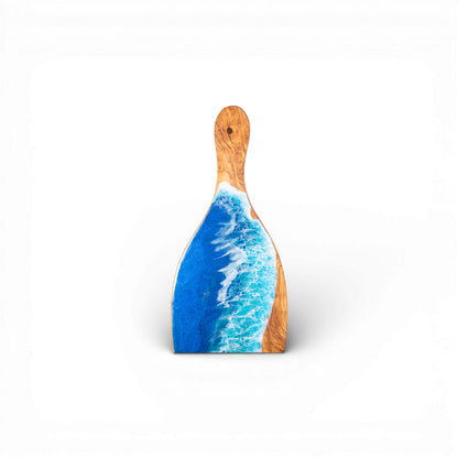 Bowling pin olive wood serving platter with resin wave detail