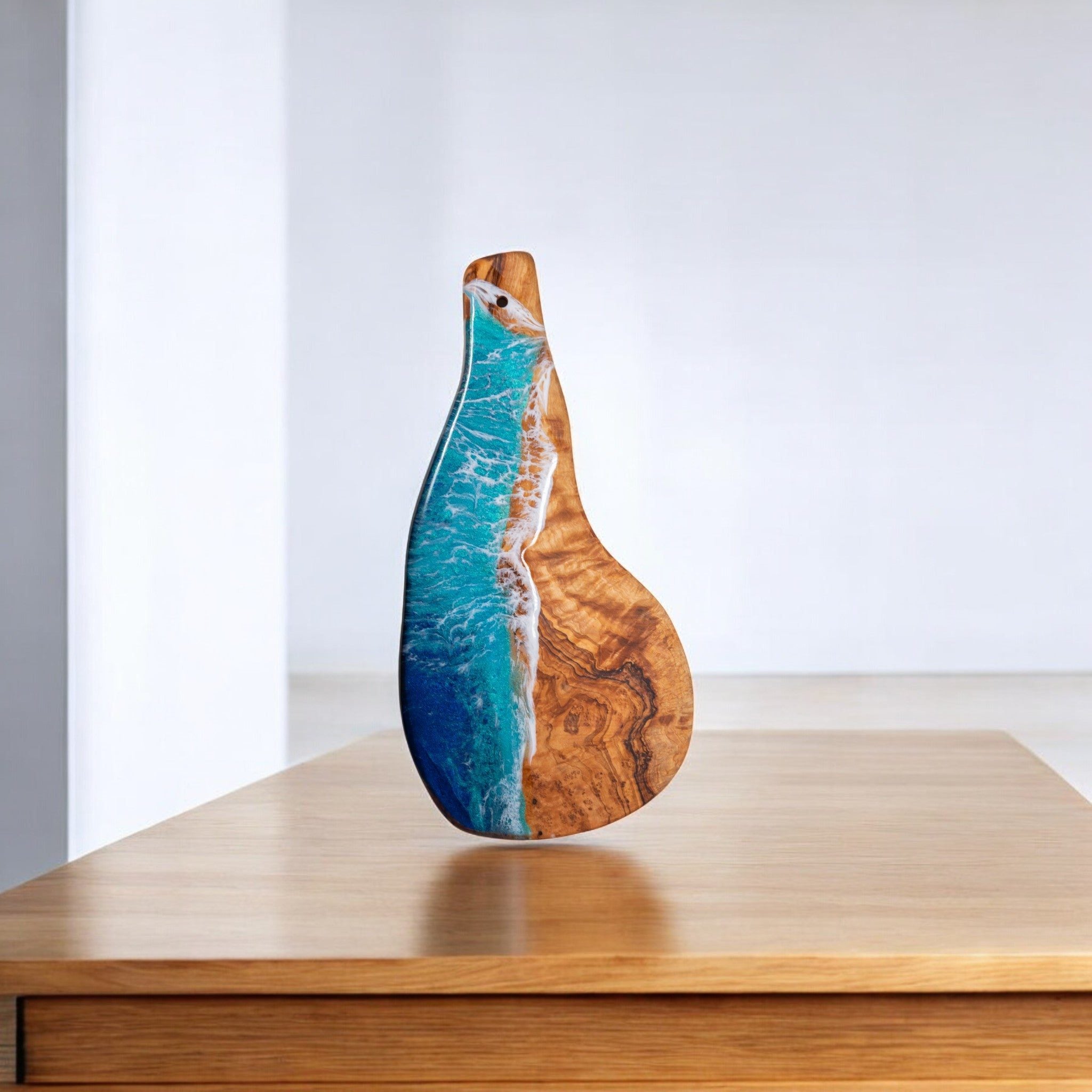 Handcrafted Ocean Wave Olive Wood Charcuterie Board - Serving Platter