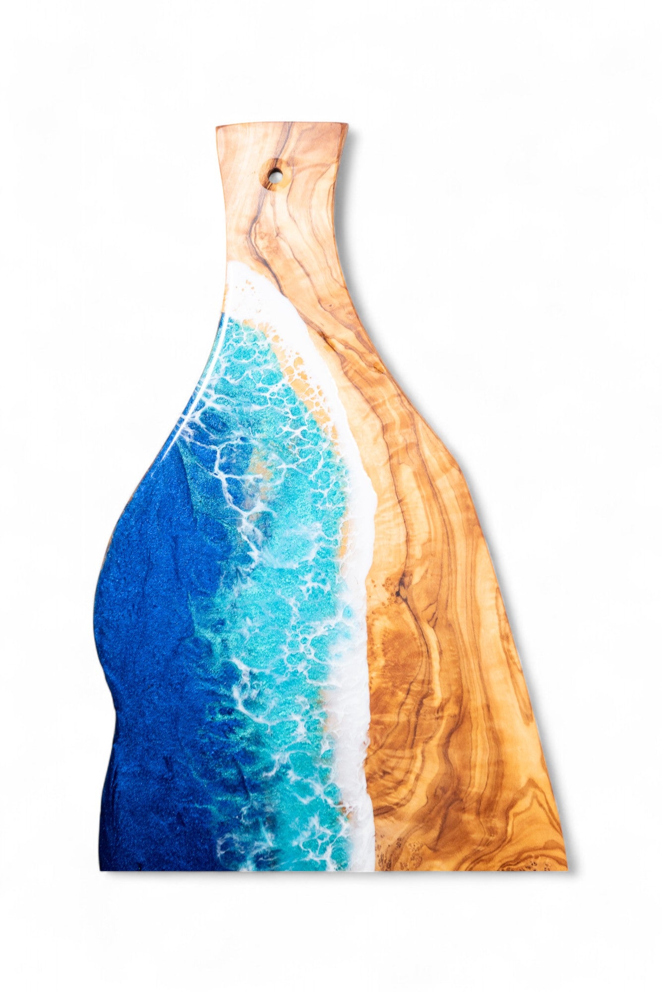 Handcrafted Ocean Wave Olive Wood Charcuterie Board - Serving Platter