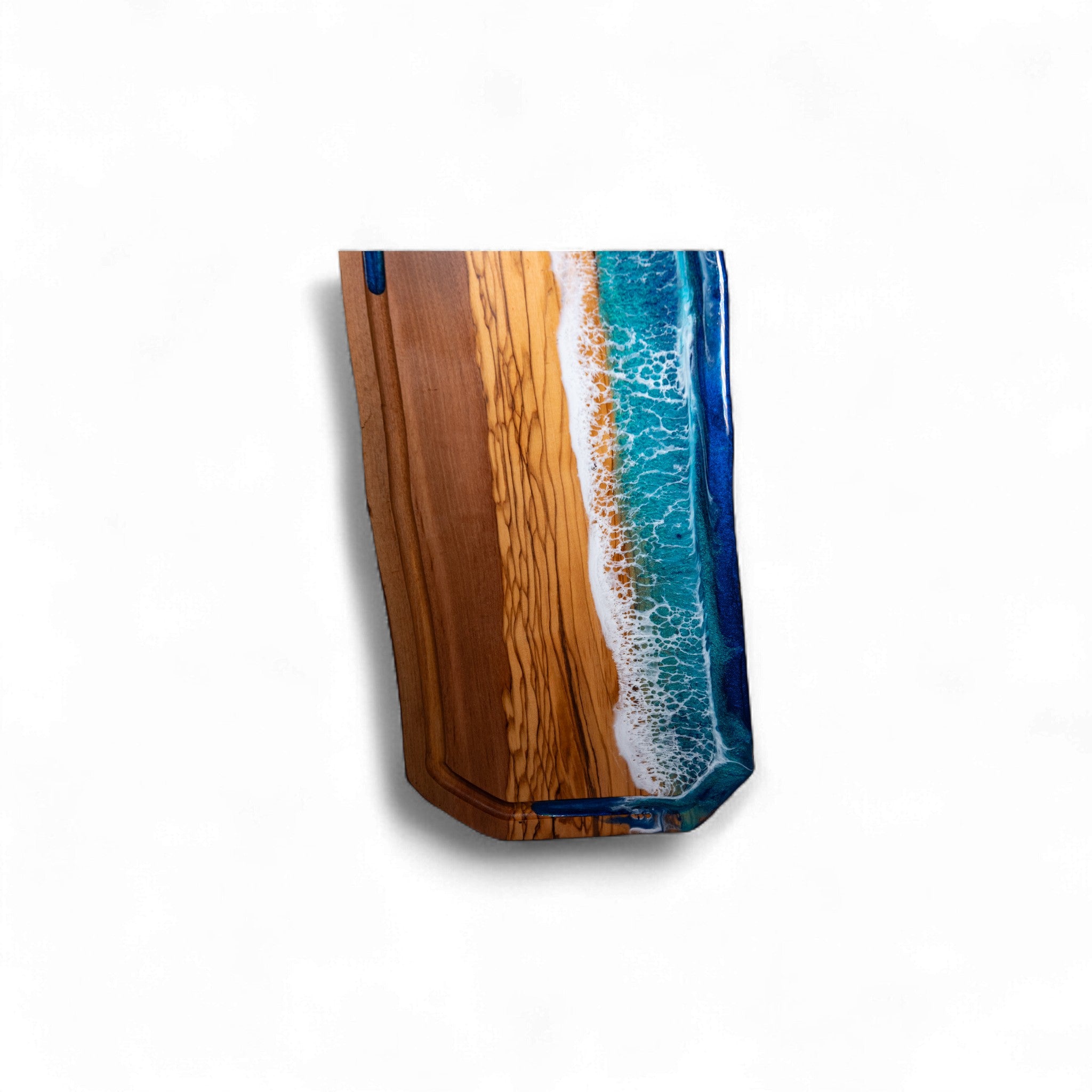 Handcrafted Ocean Wave Olive Wood Charcuterie Board With Juice Grove- Serving Platter
