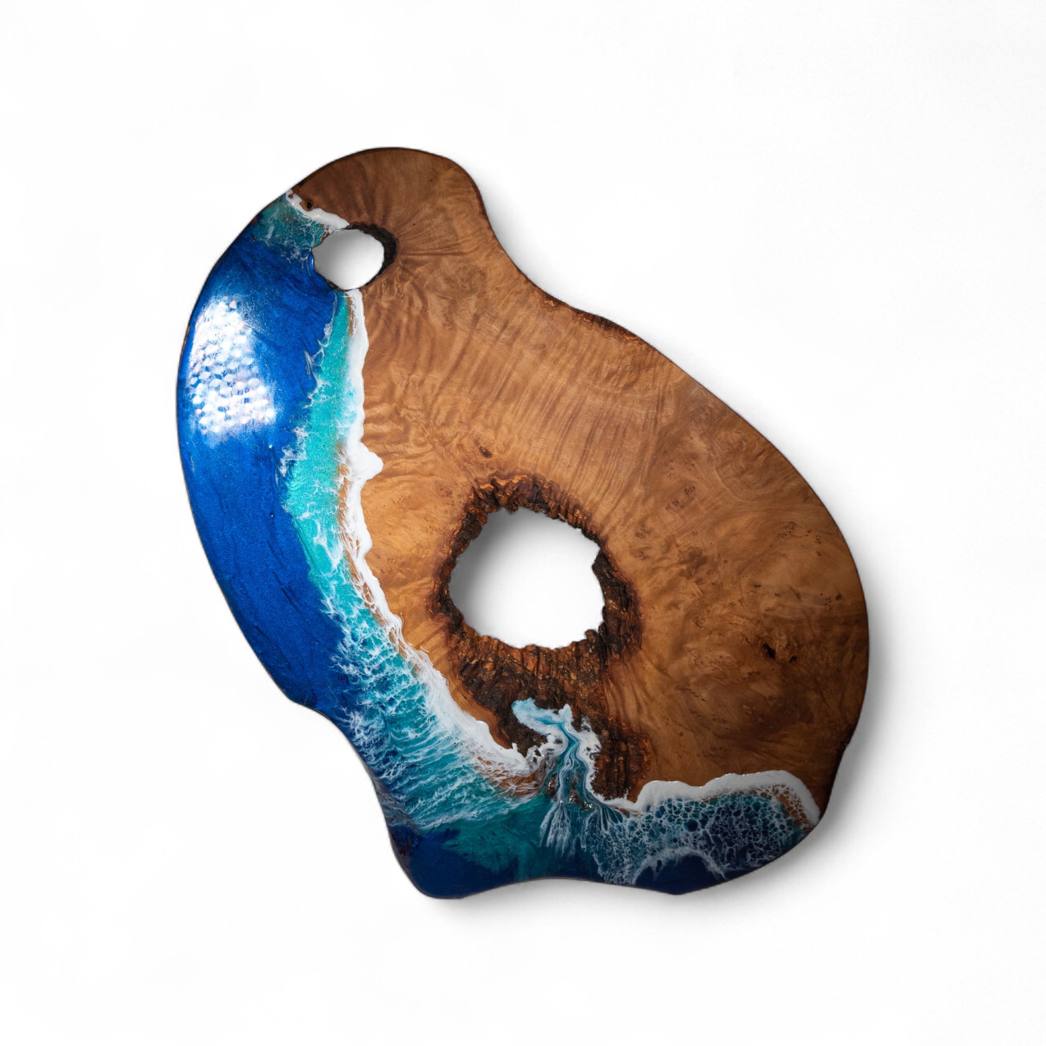 Handcrafted Ocean Wave Olive Wood Charcuterie Board - Serving Platter
