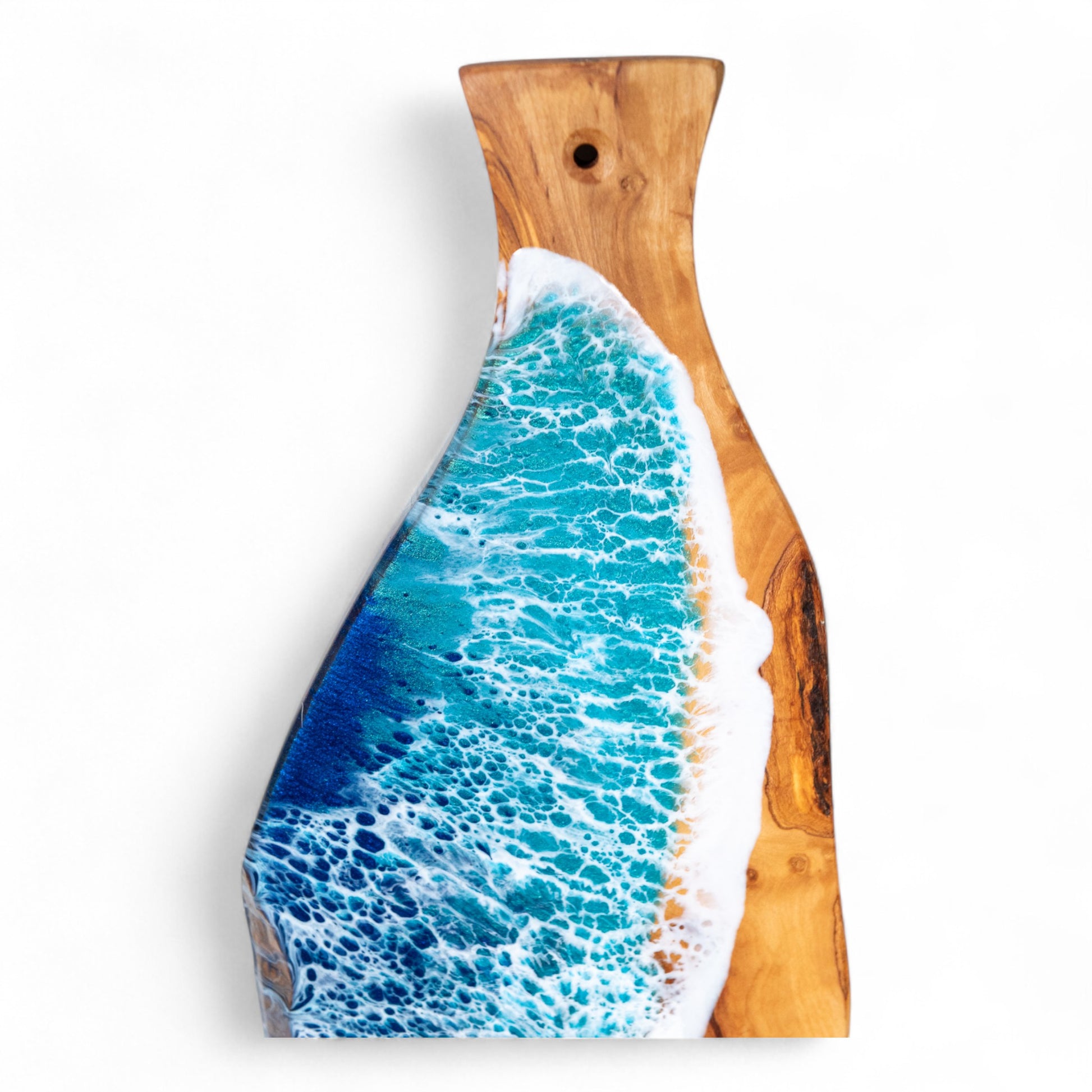Handcrafted Ocean Wave Olive Wood Charcuterie Board - Serving Platter