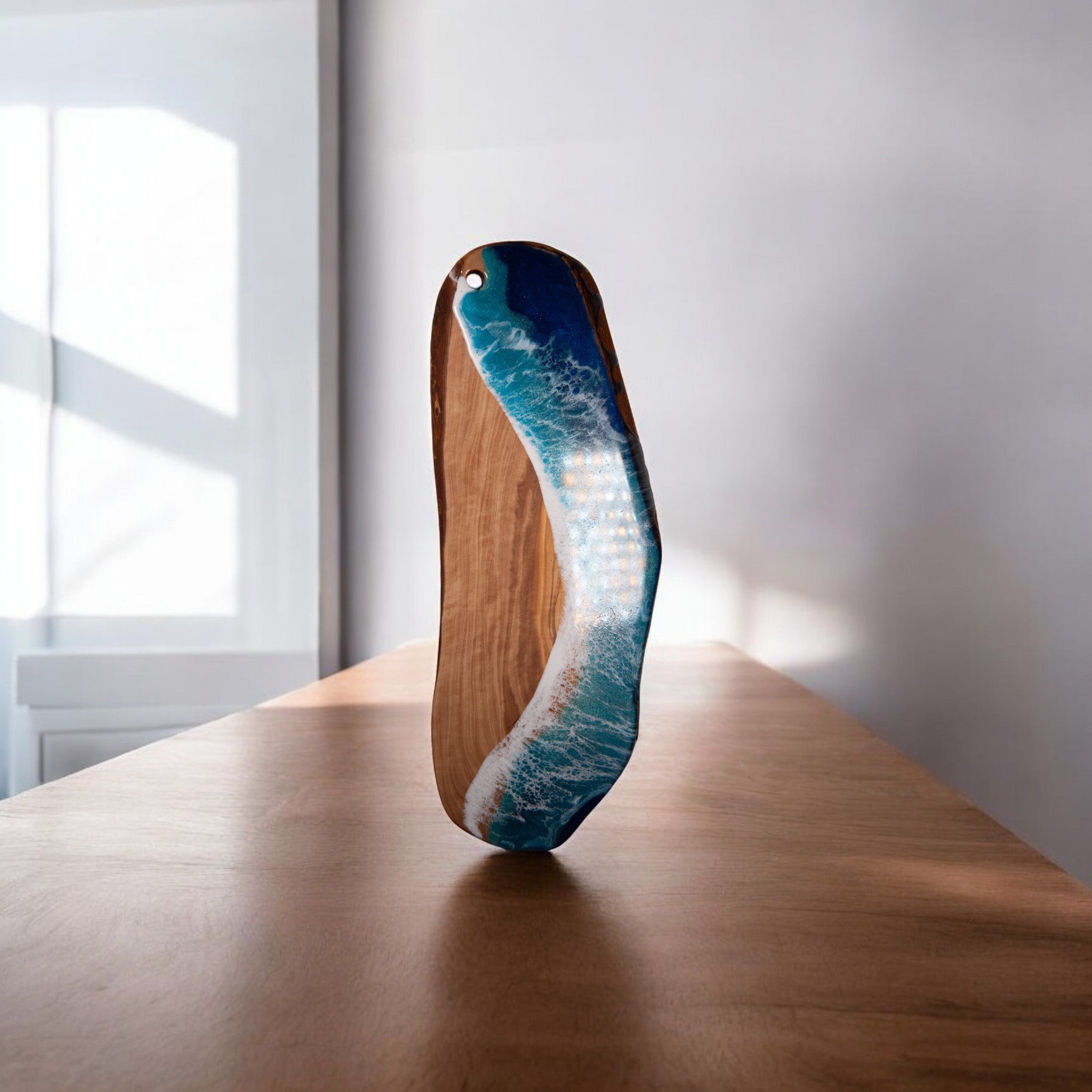 Handcrafted Ocean Wave Olive Wood Charcuterie Board - Serving Platter